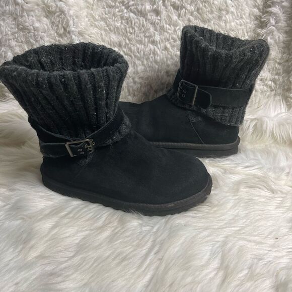 UGG Australia Cambridge 1003175 leather Suede black Knit top Buckle Boots SZ8 - Picture 4 of 13